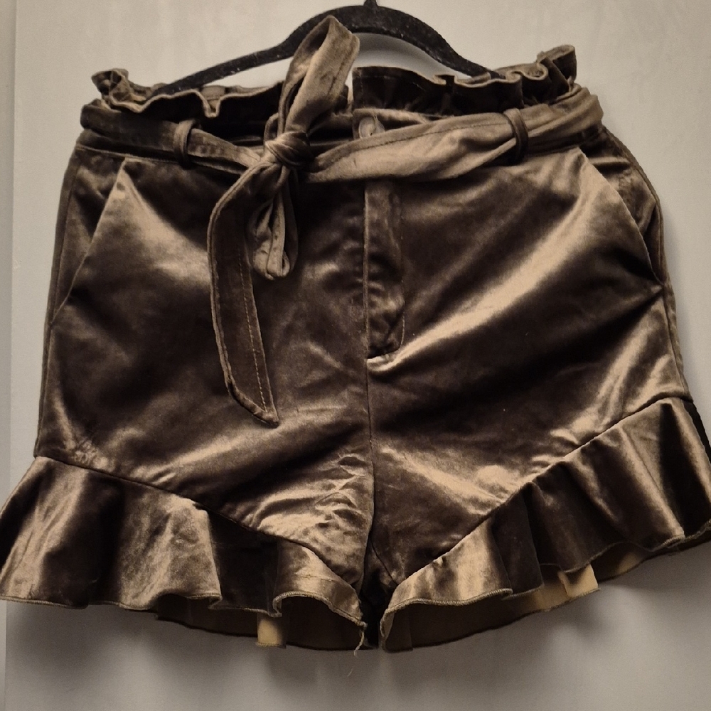 Simplee Apparel Velvet High Waist Shorts - Brown